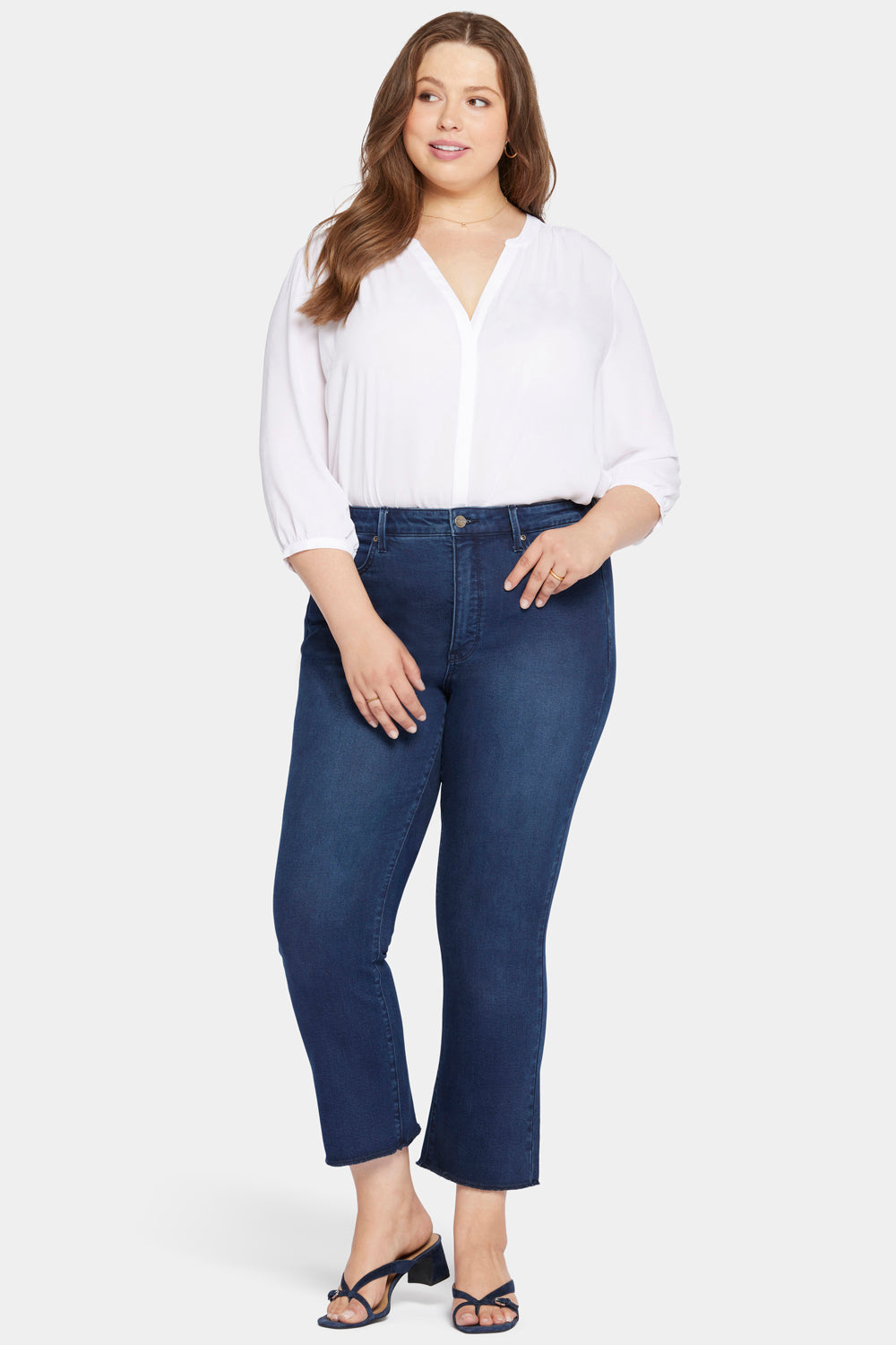 NYDJ Slim Bootcut Ankle Jeans In Plus Size With High Rise And Frayed Hems - Facade