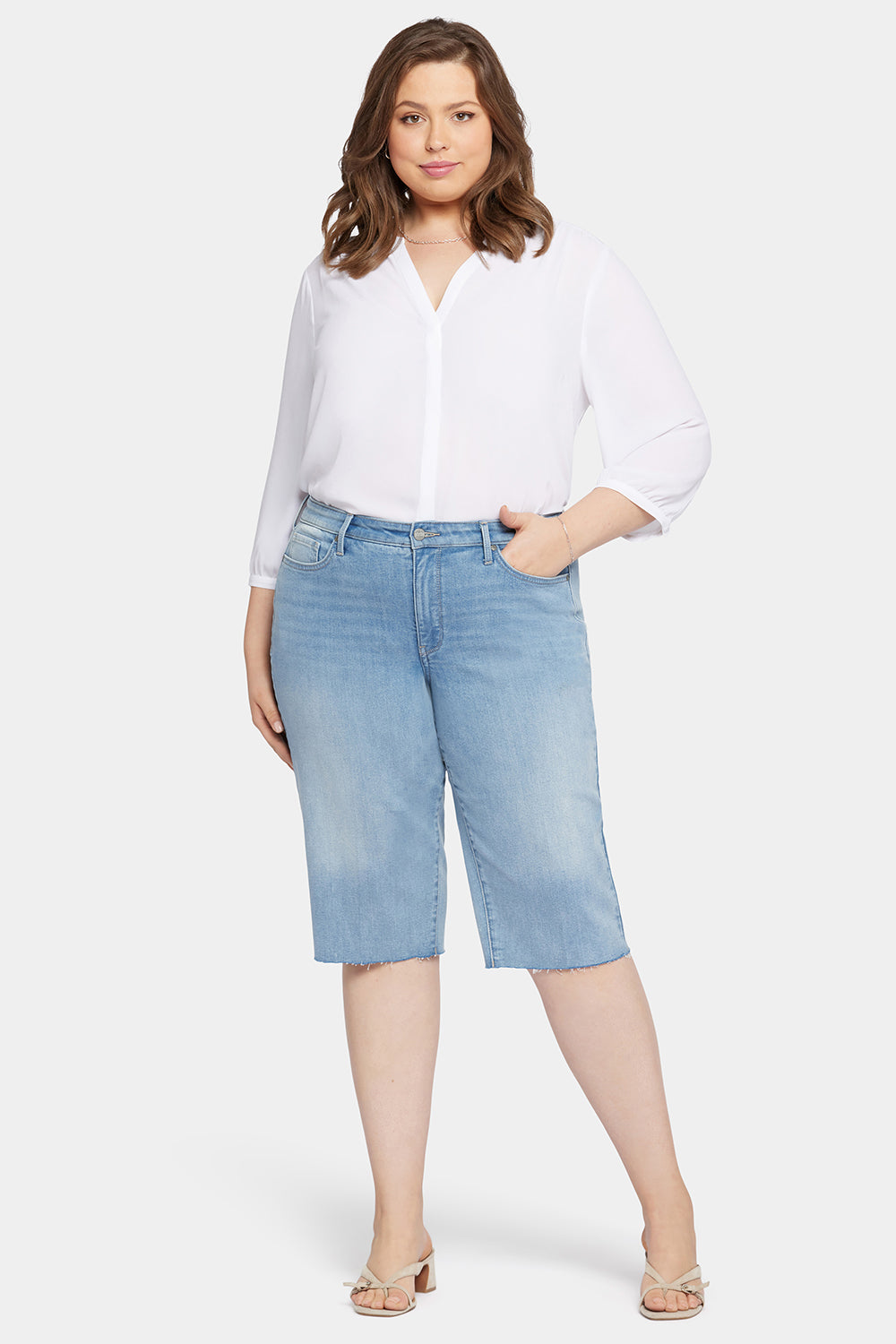 Kristie 80s Bermuda Denim Shorts In Plus Size With Pressed Creases And ...