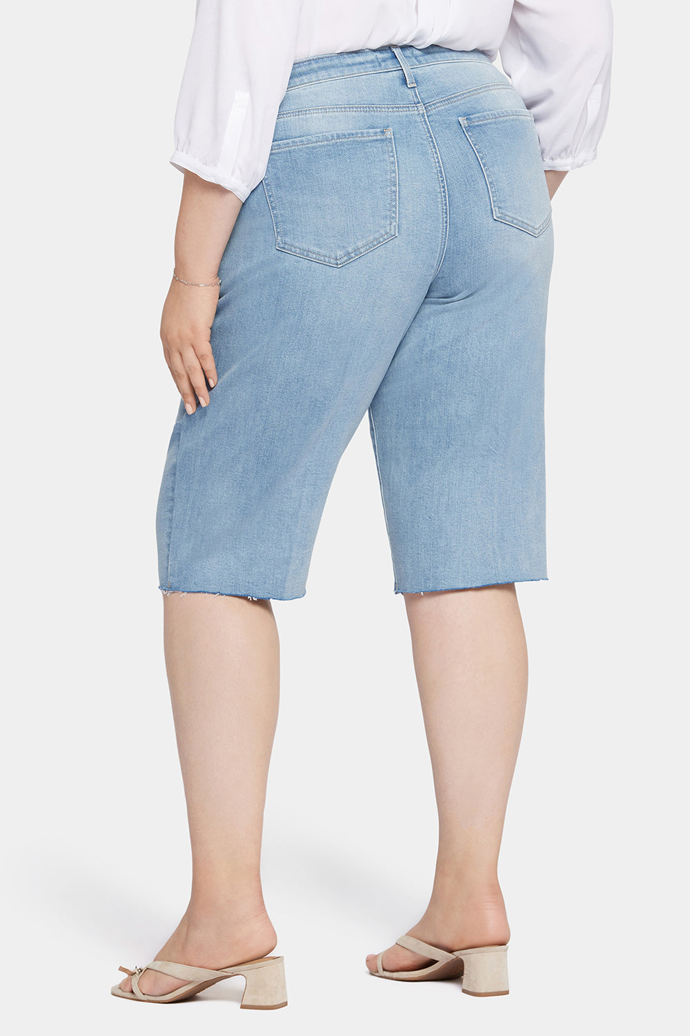 NYDJ Kristie 80s Bermuda Denim Shorts In Plus Size With Pressed Creases And Raw Hems - Afterglow