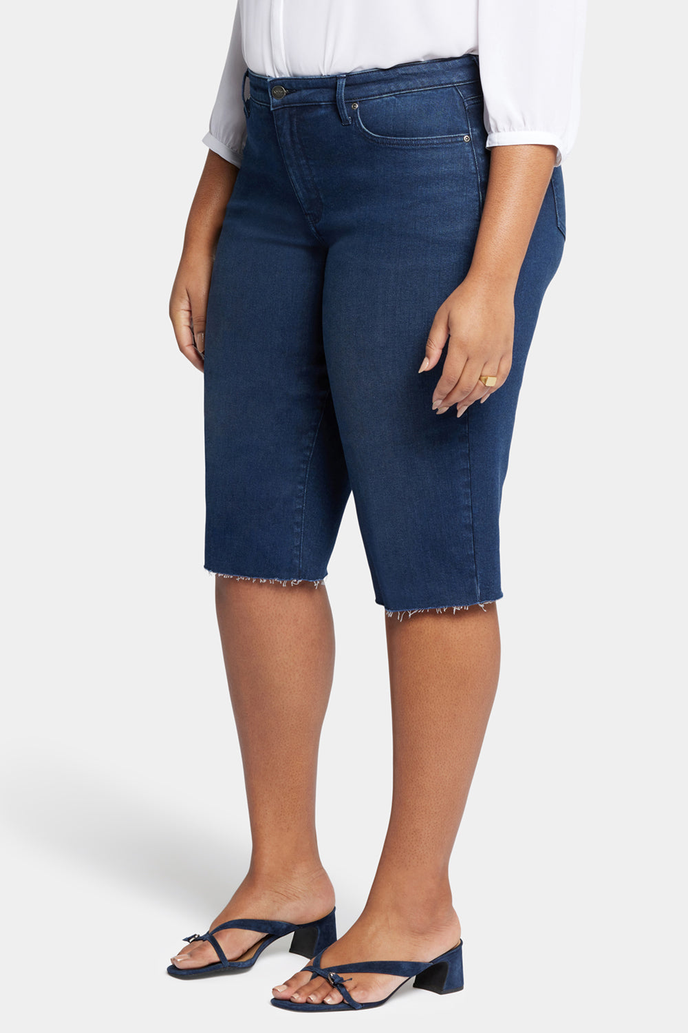 NYDJ Kristie 80s Bermuda Denim Shorts In Plus Size With Pressed Creases And Raw Hems - Inspire