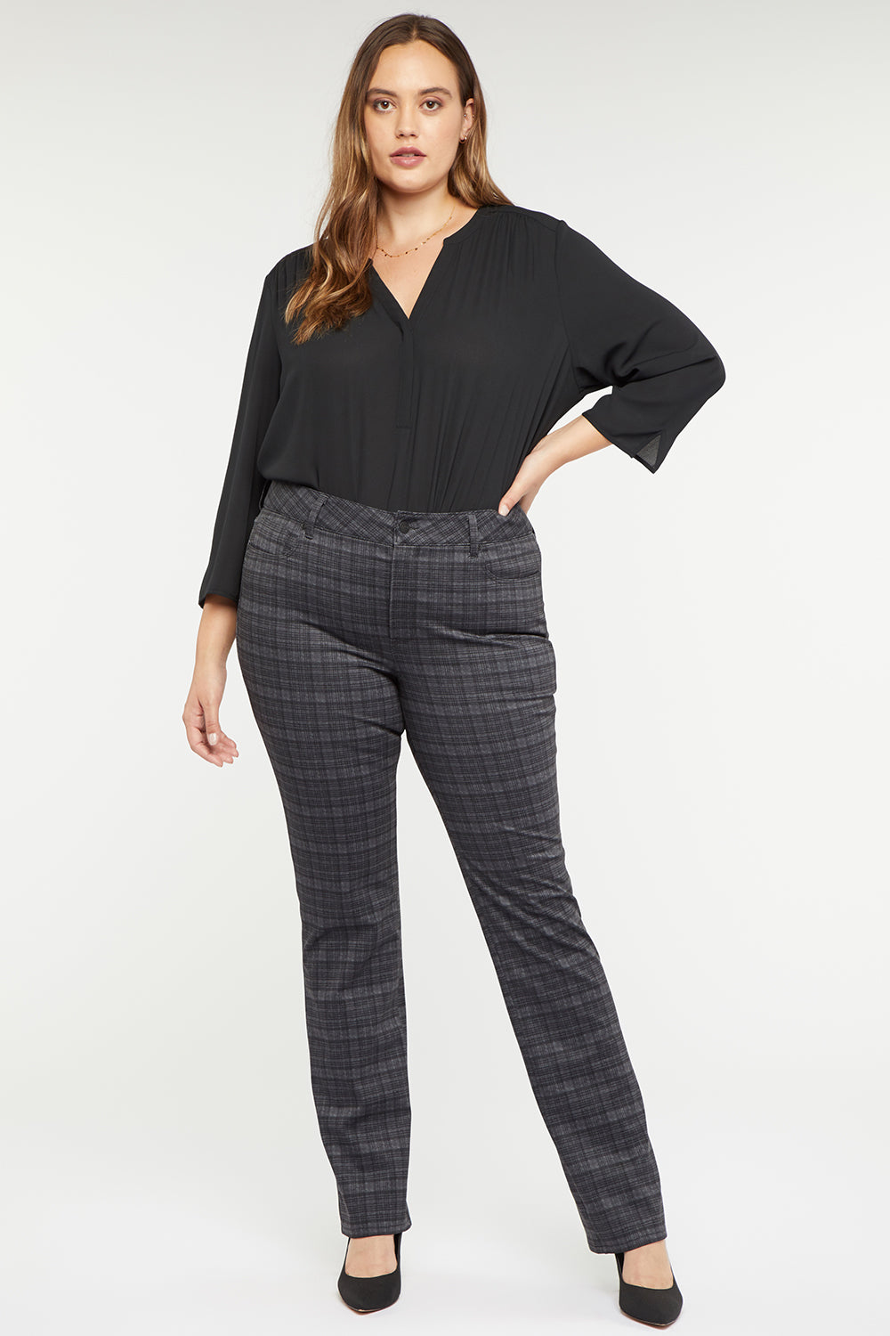 Marilyn Straight Pants In Plus Size In Ponte Knit - Hudson Plaid Grey ...