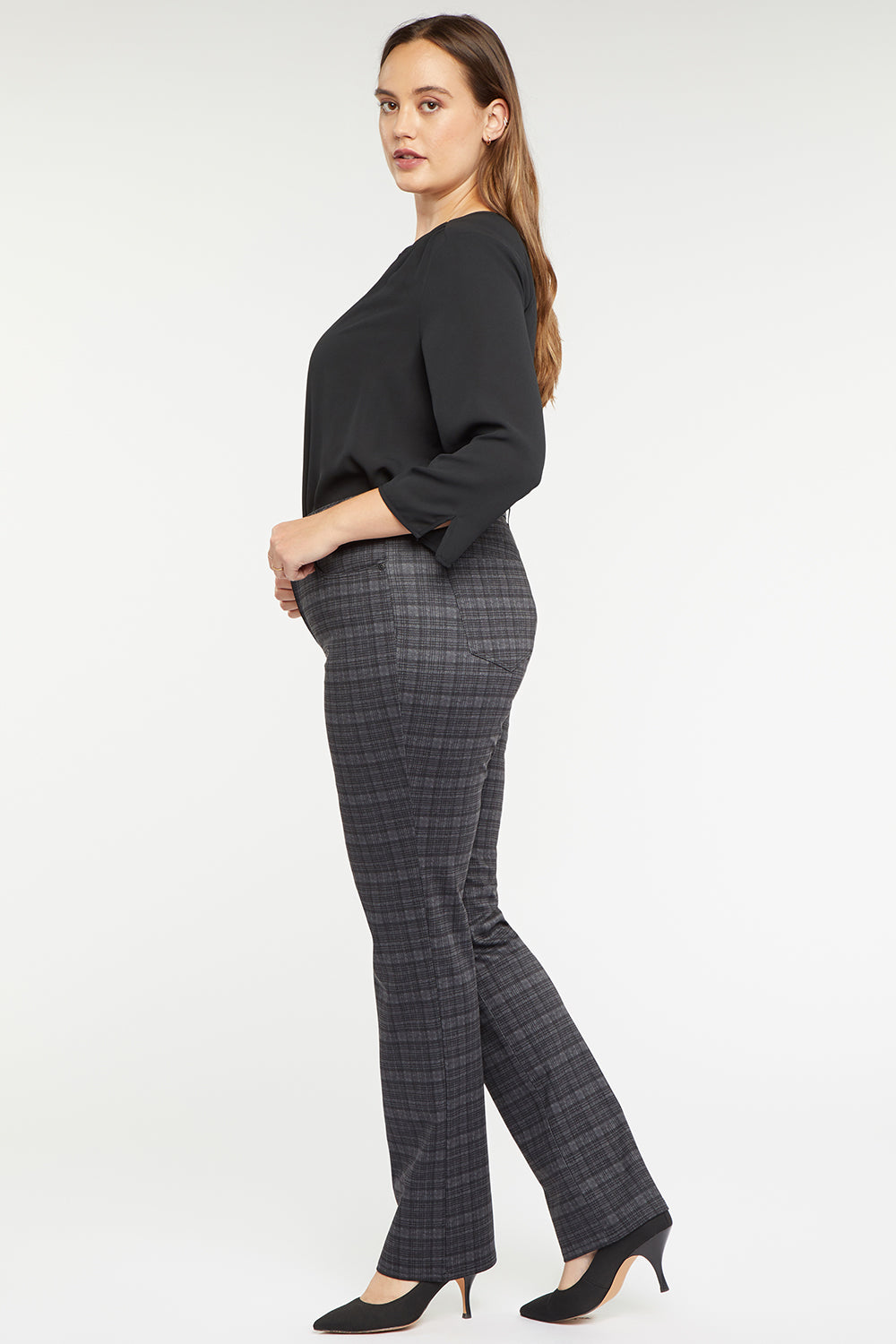 Marilyn Straight Pants In Plus Size In Ponte Knit - Hudson Plaid Grey