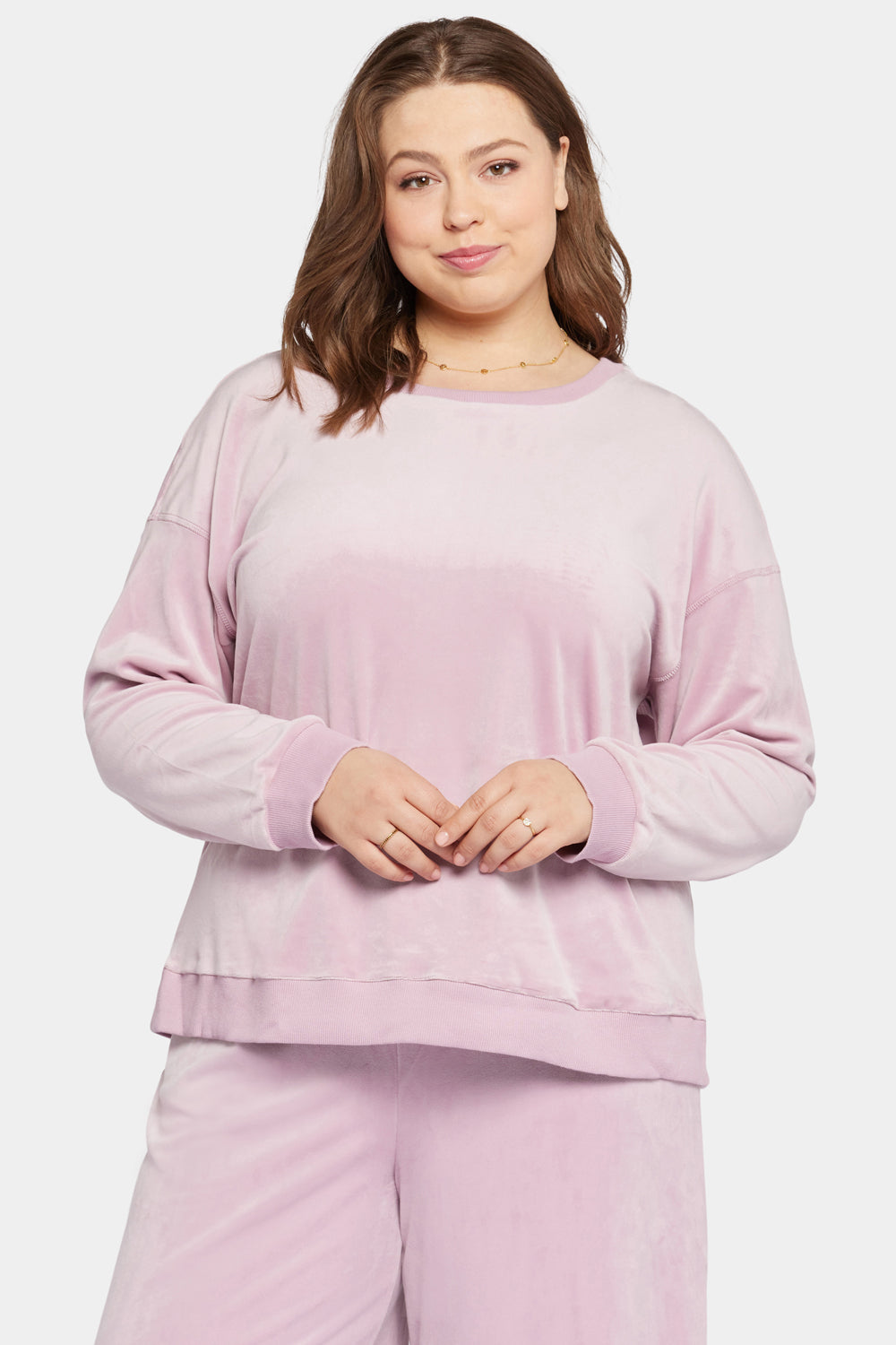 NYDJ Velour Basic Sweatshirt In Plus Size Forever Comfort™ Collection - Dawn Pink